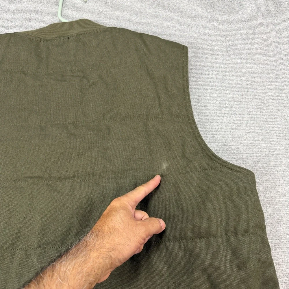 Wrangler Workwear Mens XL Canvas Quilted Utility Vest Olive Green Full Zip